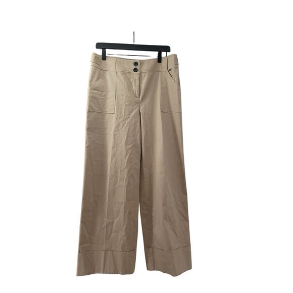 St John Women’s 12 Khaki Wide Leg Pants Cuffed High Rise - Picture 1 of 7